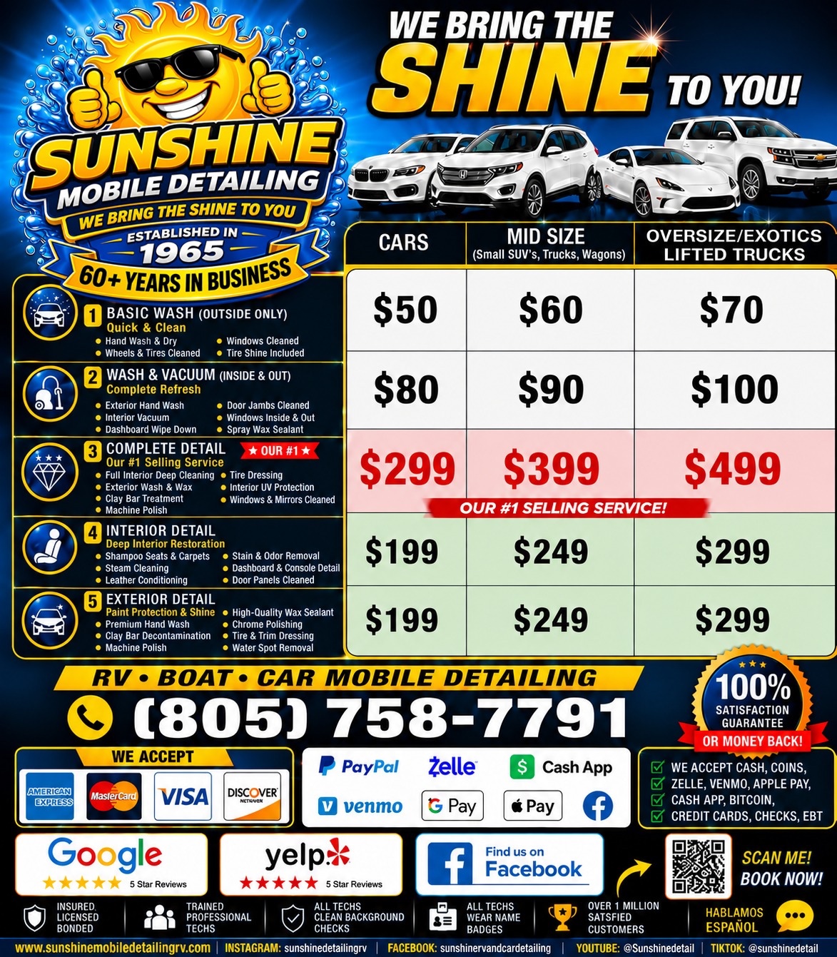 Sunshine Detailing RV pricing overview