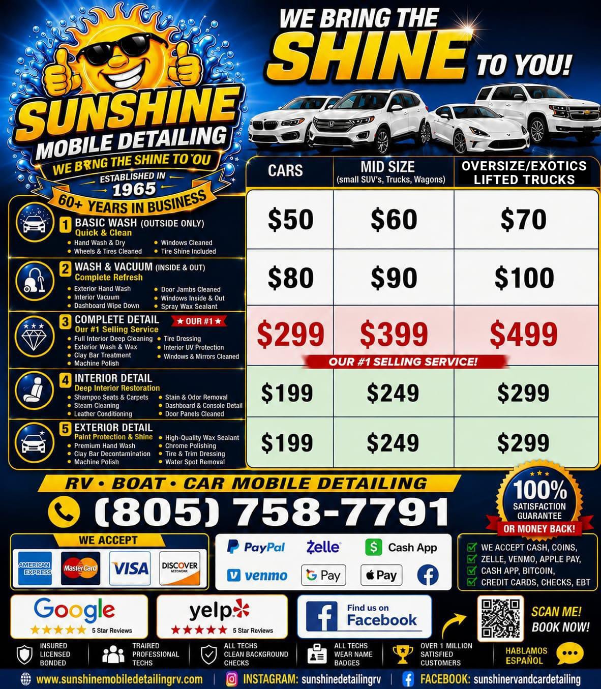 Sunshine Detailing RV pricing overview