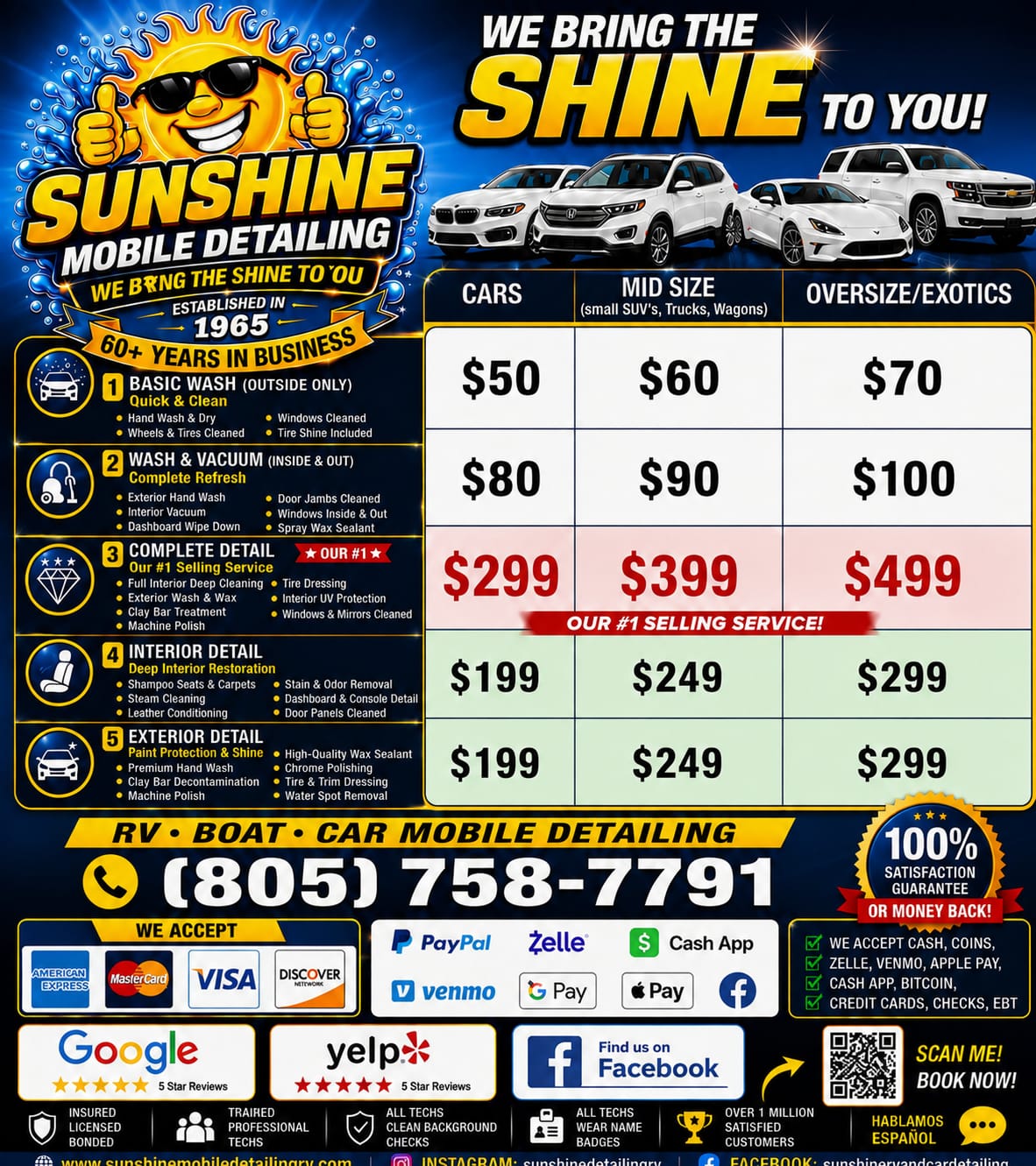 Sunshine Detailing RV pricing overview